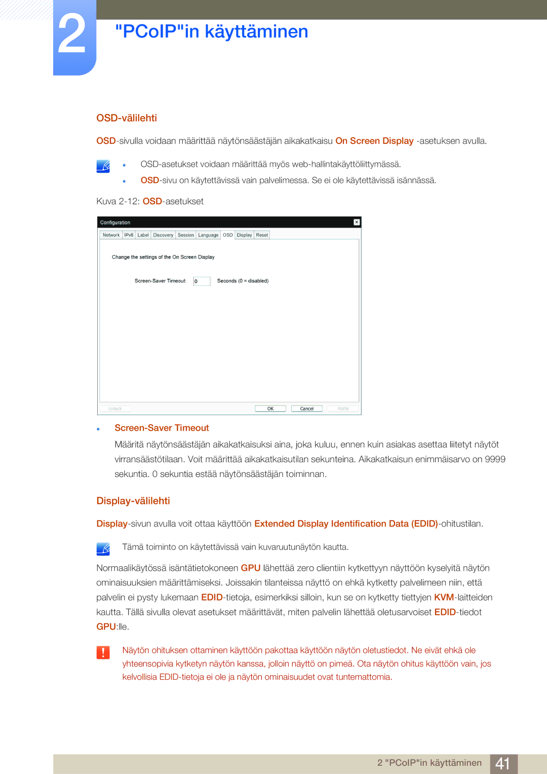 Samsung LF-NBNHNN/EN manual OSD-välilehti, Display-välilehti, Screen-Saver Timeout 