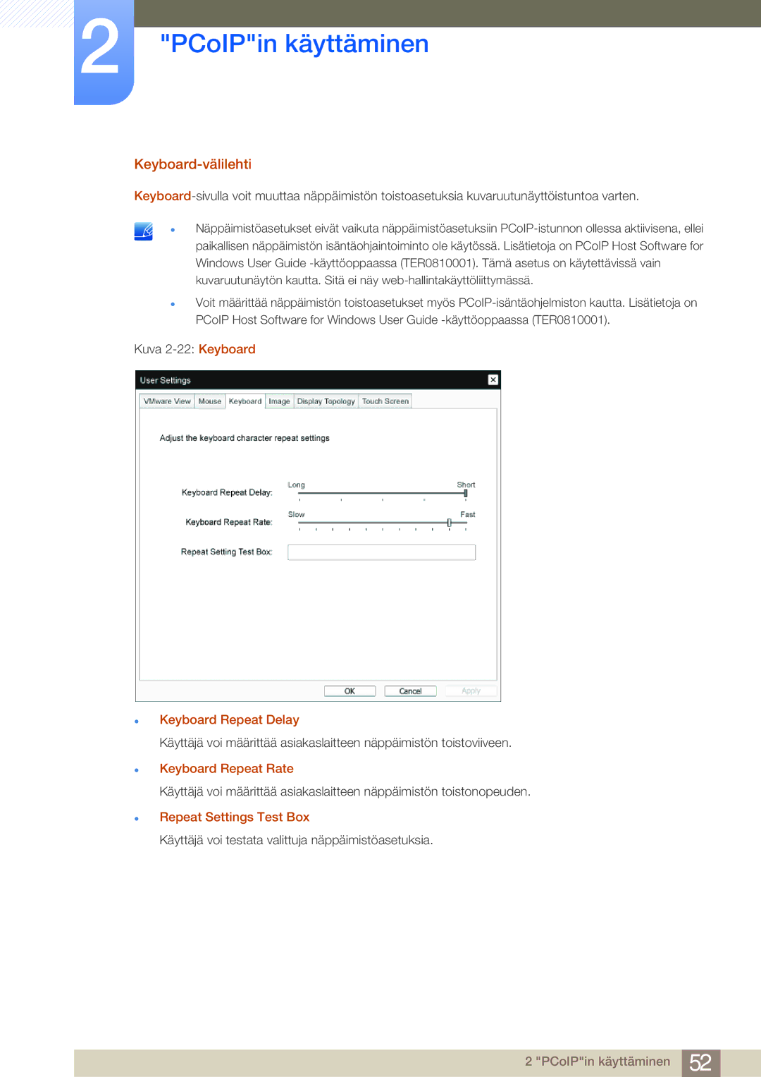 Samsung LF-NBNHNN/EN manual Keyboard-välilehti, Keyboard Repeat Delay 