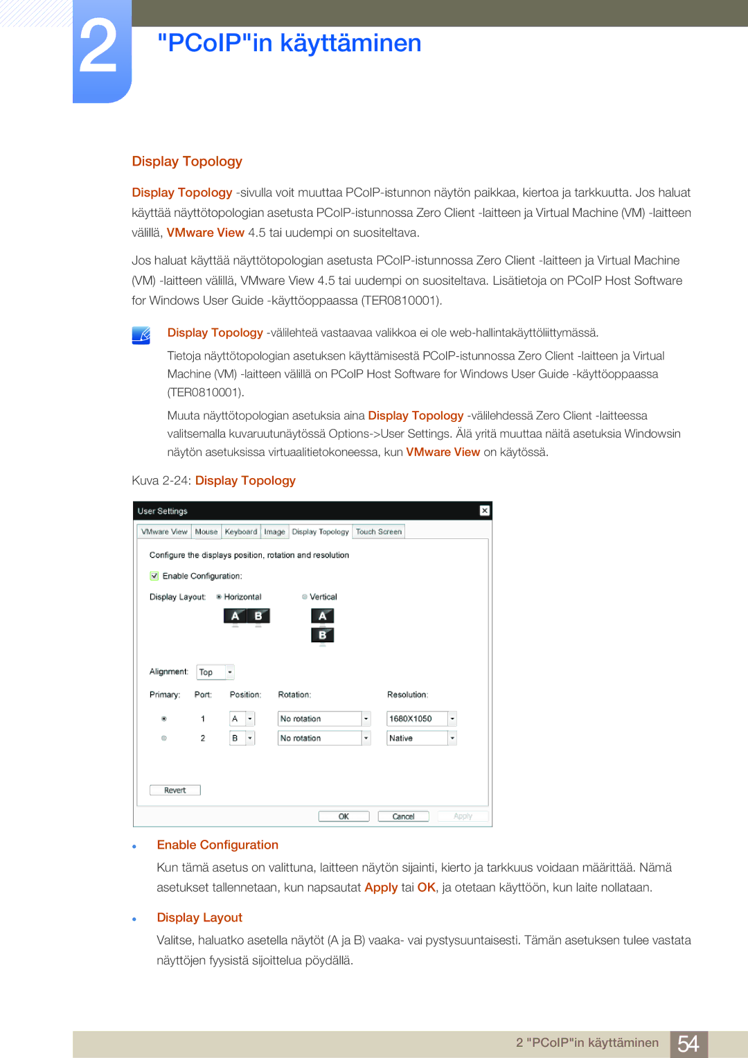 Samsung LF-NBNHNN/EN manual Kuva 2-24Display Topology Enable Configuration, Display Layout 