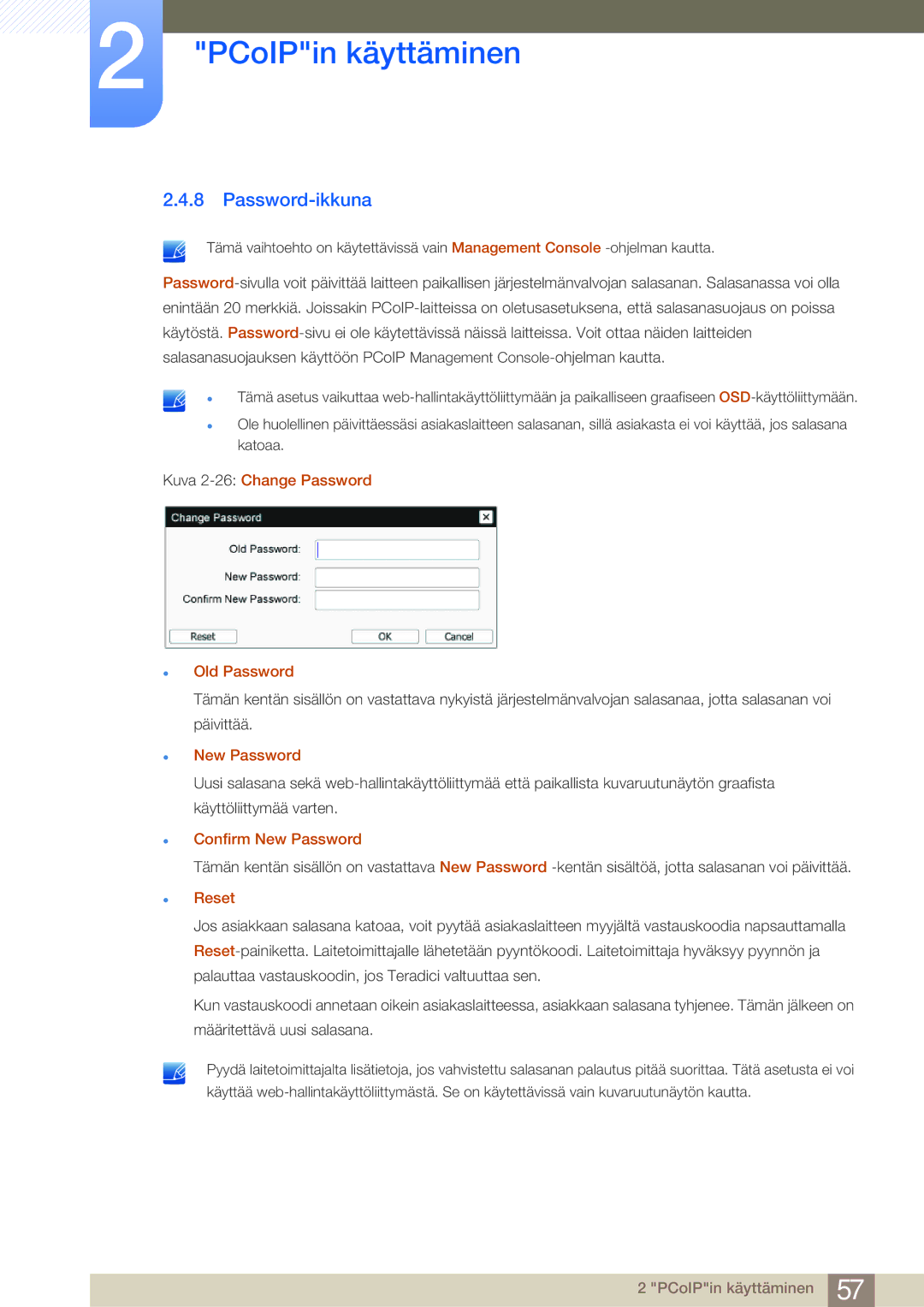 Samsung LF-NBNHNN/EN manual Password-ikkuna, Kuva 2-26Change Password Old Password, Confirm New Password 