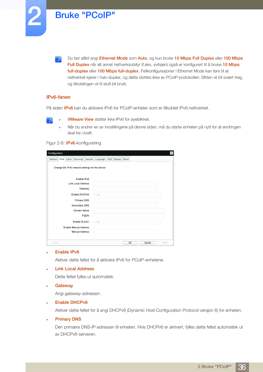 Samsung LF-NBNHNN/EN manual IPv6-fanen, Enable IPv6, Link Local Address, Enable DHCPv6 