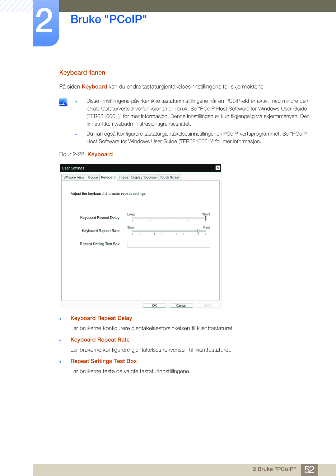 Samsung LF-NBNHNN/EN manual Keyboard-fanen, Keyboard Repeat Delay 