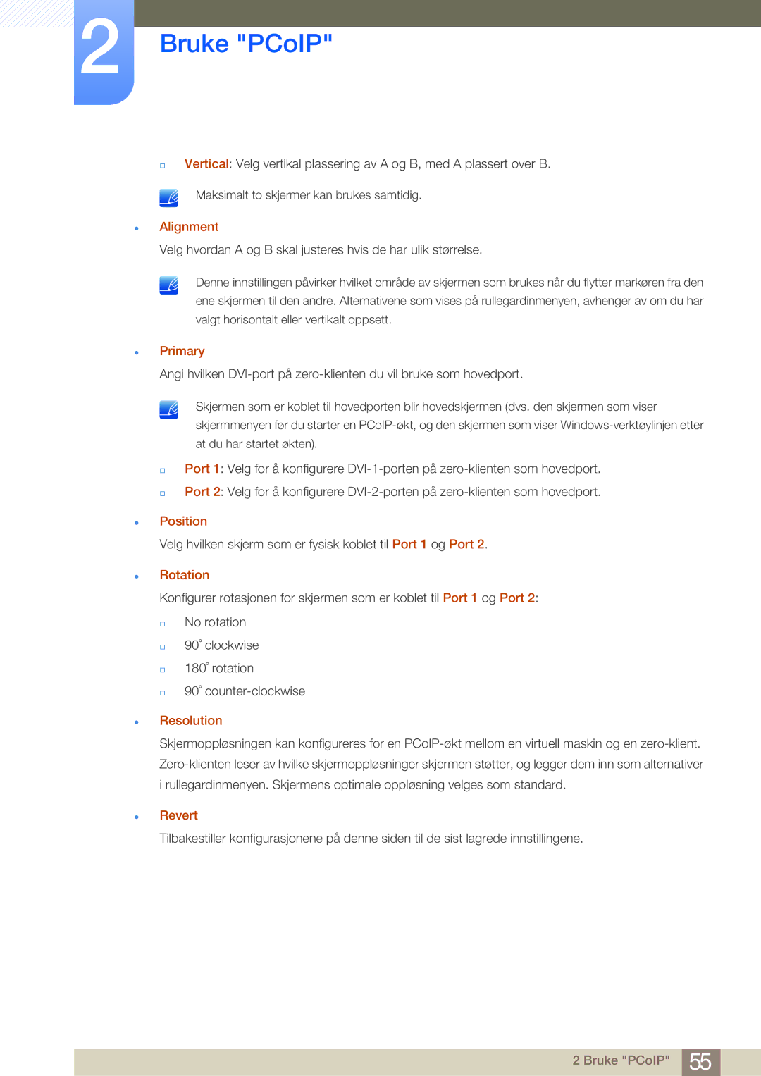 Samsung LF-NBNHNN/EN manual Alignment, Primary, Position, Rotation, Resolution, Revert 