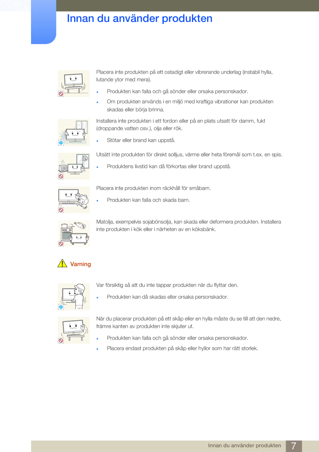 Samsung LF-NBNHNN/EN manual Stötar eller brand kan uppstå 