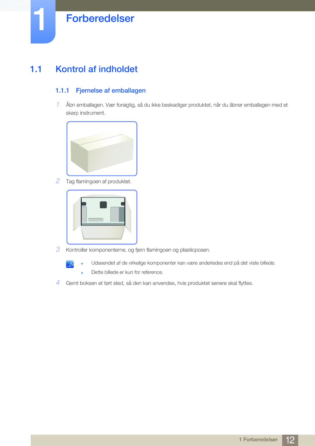 Samsung LF-NBNHNN/EN manual Kontrol af indholdet, Fjernelse af emballagen 