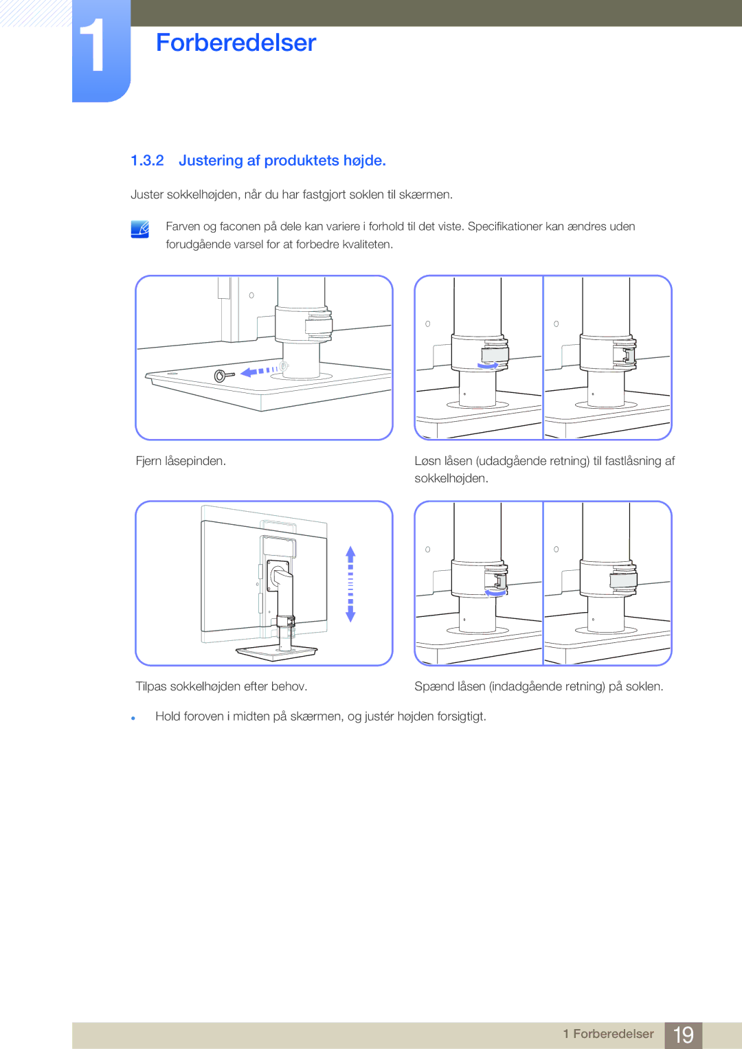 Samsung LF-NBNHNN/EN manual Justering af produktets højde 