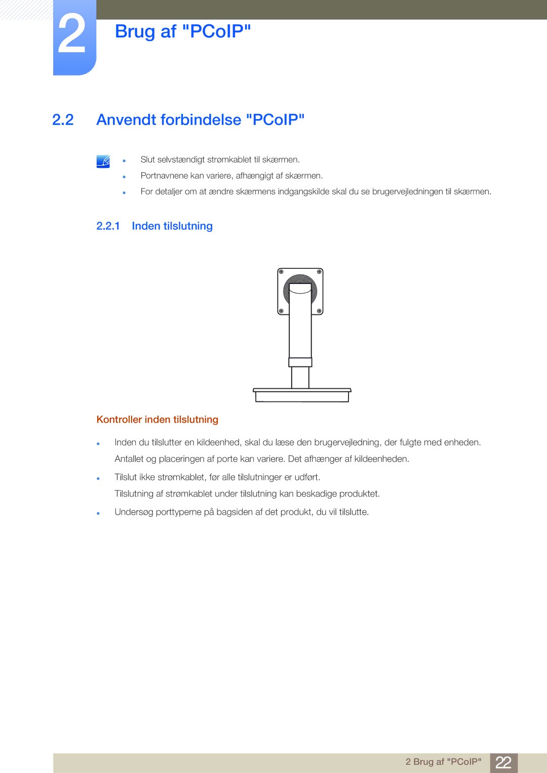 Samsung LF-NBNHNN/EN manual Anvendt forbindelse PCoIP, Inden tilslutning, Kontroller inden tilslutning 