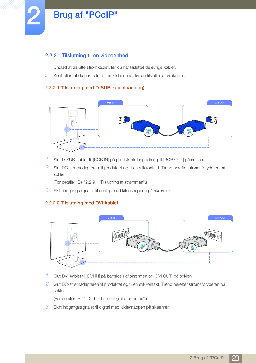 Samsung LF-NBNHNN/EN manual Tilslutning til en videoenhed, Tilslutning med D-SUB-kablet analog, Tilslutning med DVI-kablet 