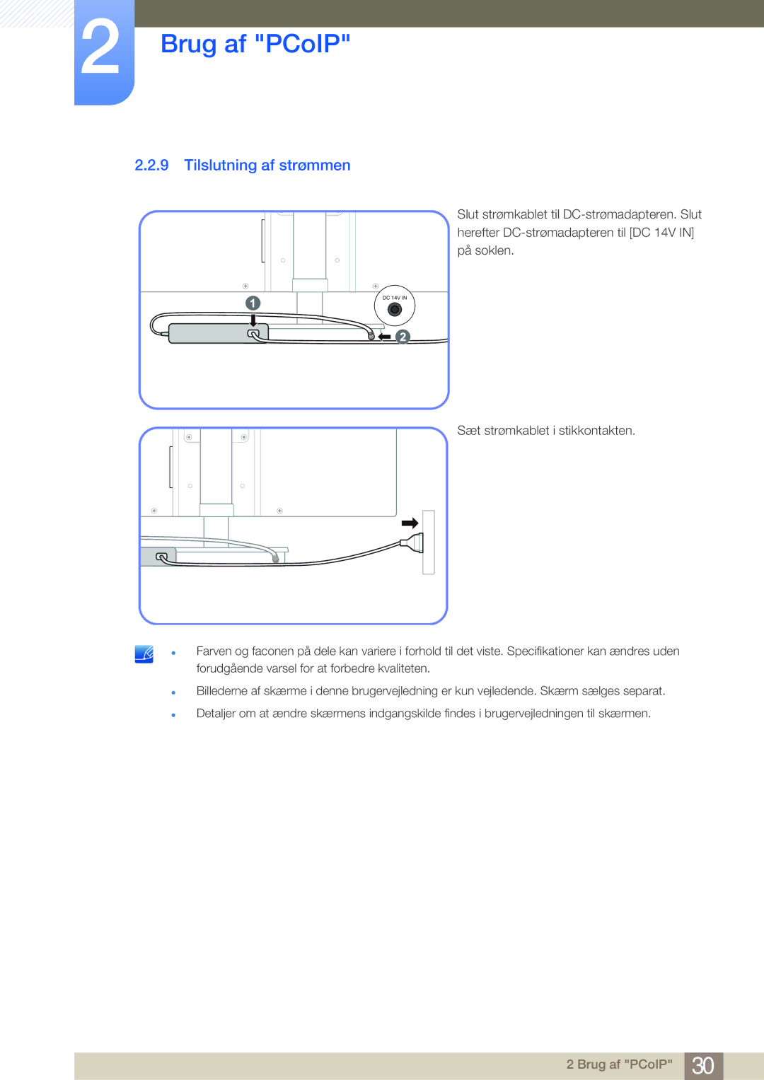 Samsung LF-NBNHNN/EN manual Tilslutning af strømmen 