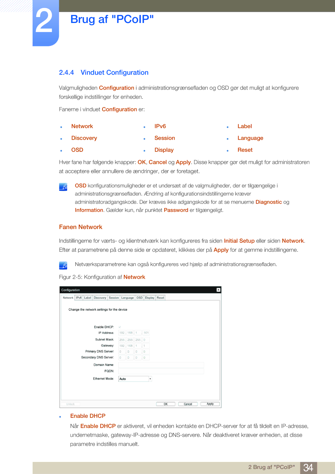 Samsung LF-NBNHNN/EN Vinduet Configuration, Fanen Network, Network Discovery, IPv6 Session Display Label Language Reset 