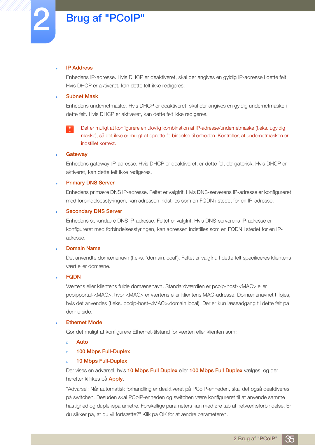 Samsung LF-NBNHNN/EN manual IP Address, Subnet Mask, Gateway, Primary DNS Server, Secondary DNS Server, Domain Name, Fqdn 