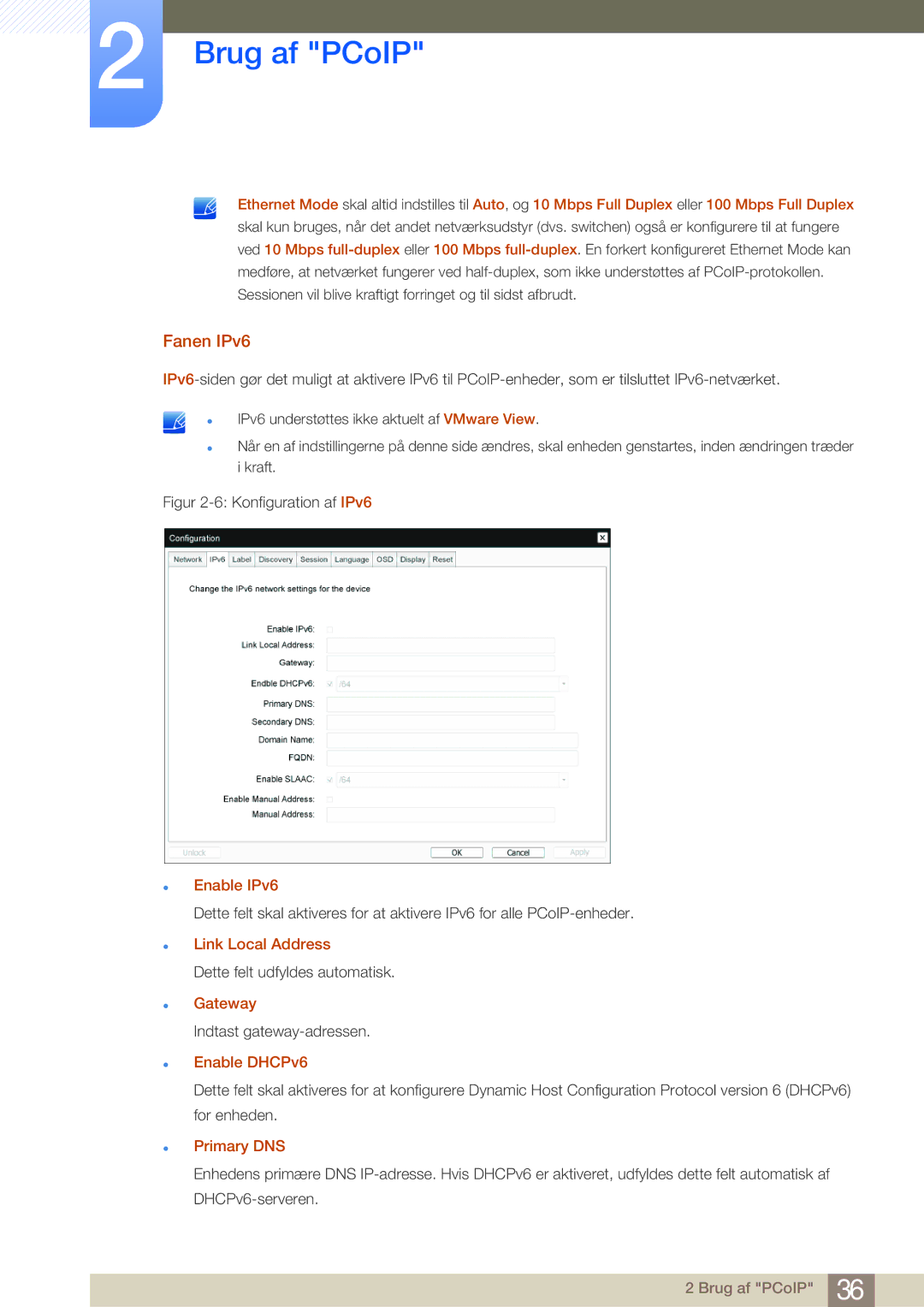 Samsung LF-NBNHNN/EN manual Fanen IPv6, Enable IPv6, Link Local Address, Enable DHCPv6, Primary DNS 