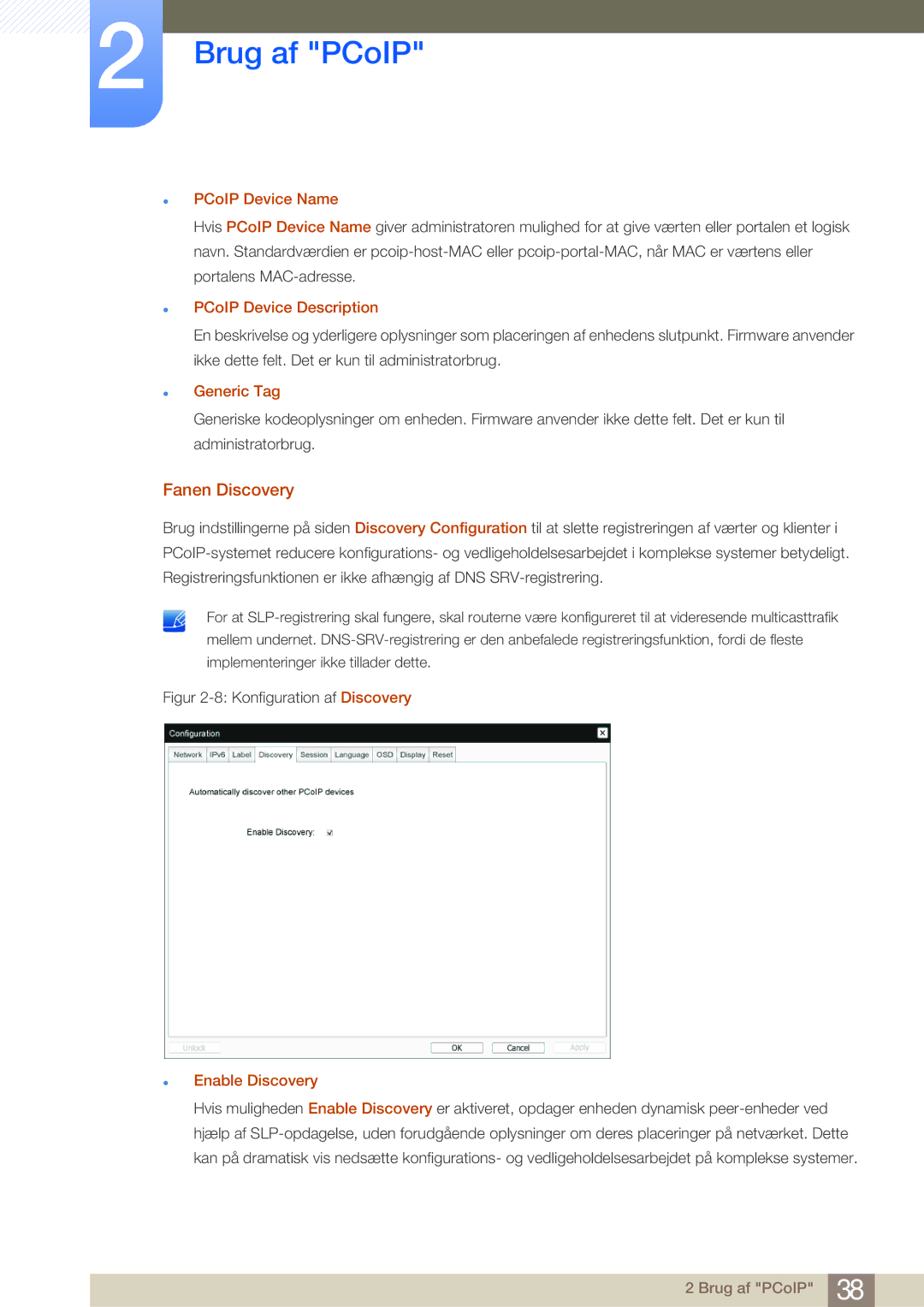 Samsung LF-NBNHNN/EN manual Fanen Discovery, PCoIP Device Name, PCoIP Device Description, Generic Tag, Enable Discovery 