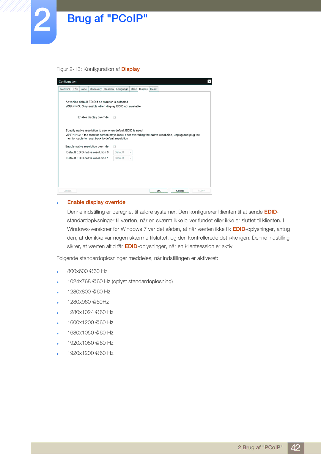 Samsung LF-NBNHNN/EN manual Konfiguration af Display, Enable display override 