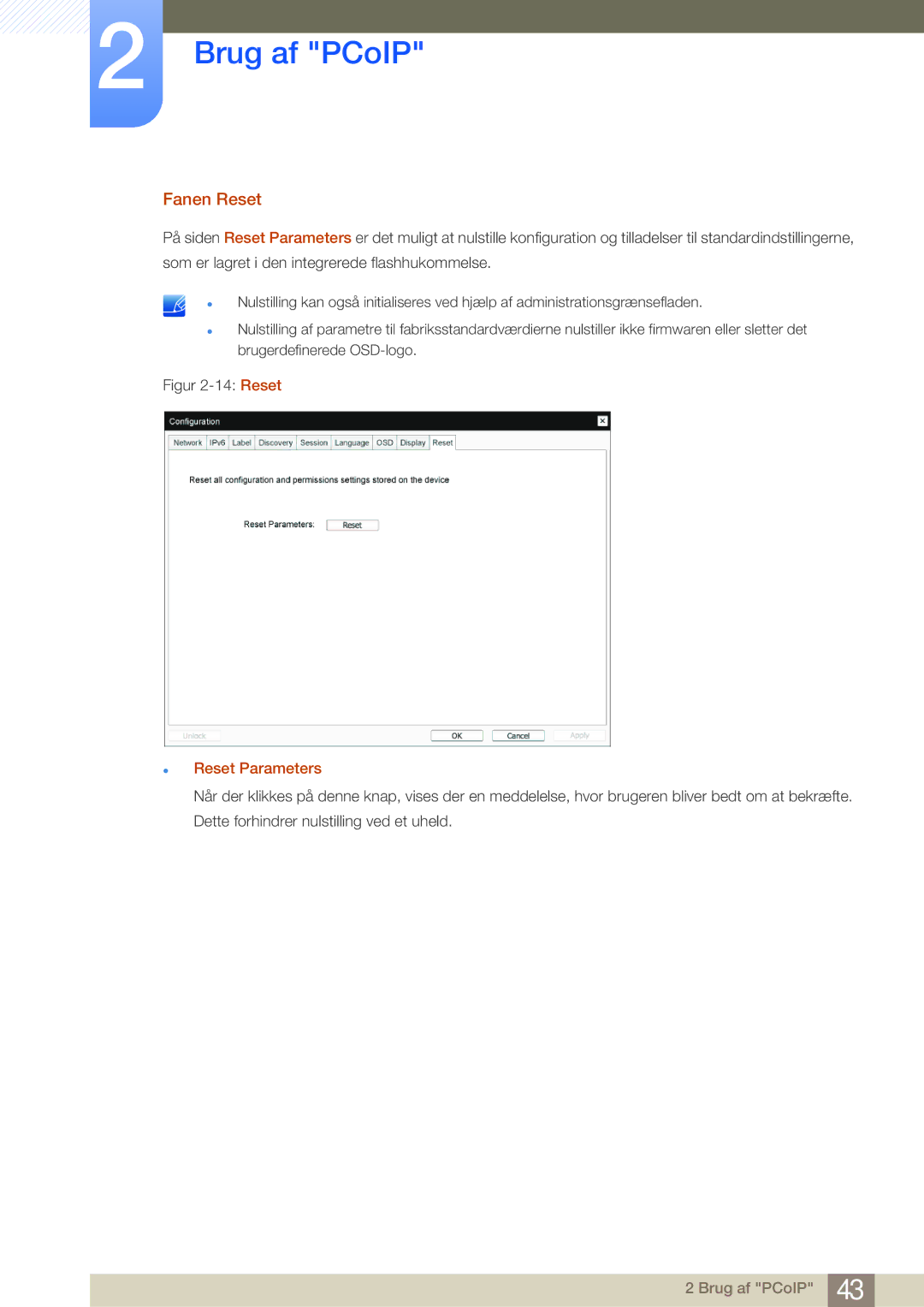 Samsung LF-NBNHNN/EN manual Fanen Reset, Reset Parameters 