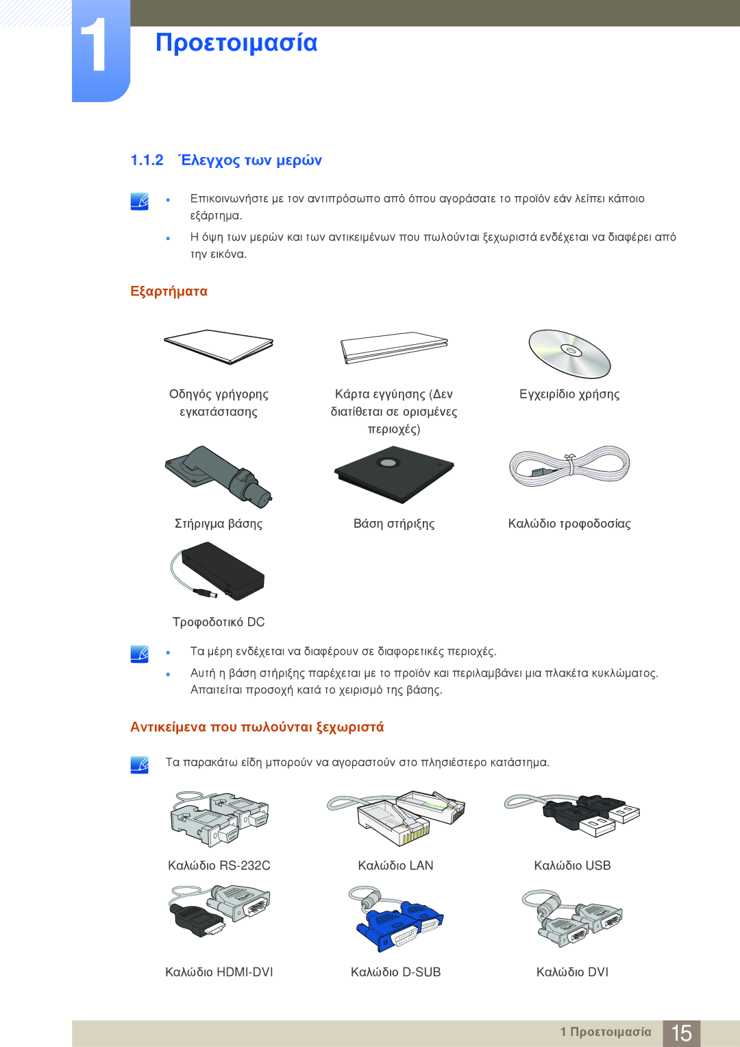 Samsung LF-NBNHNN/EN manual 2 Έλεγχος των μερών, Εξαρτήματα, Αντικείμενα που πωλούνται ξεχωριστά 