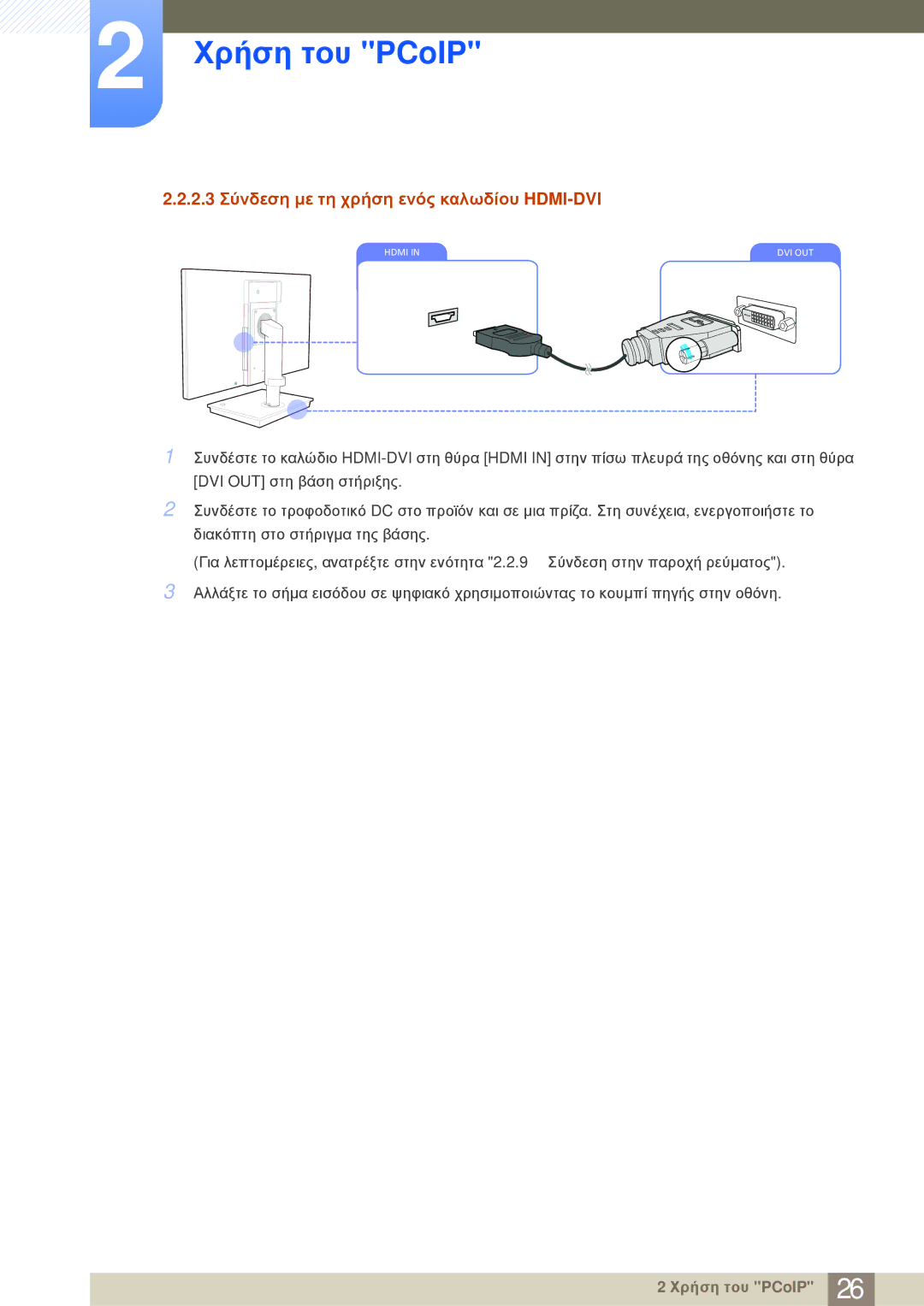 Samsung LF-NBNHNN/EN manual 2.3 Σύνδεση με τη χρήση ενός καλωδίου HDMI-DVI 