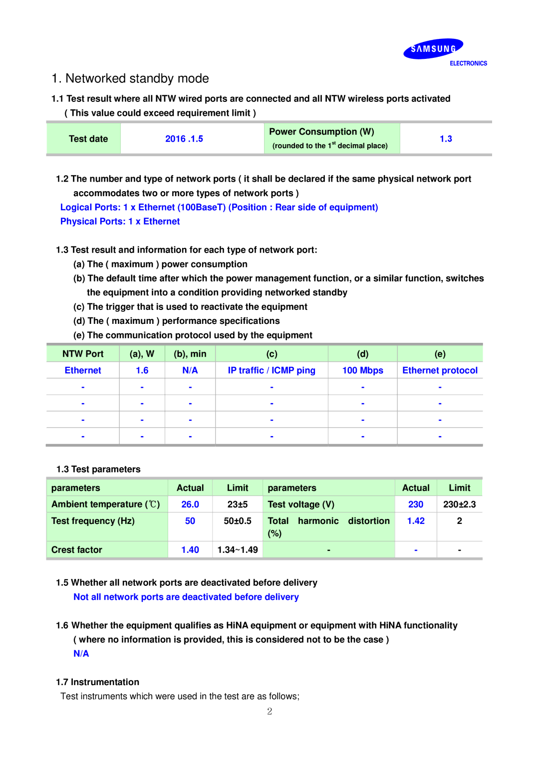 Samsung LF00FNXPFBZXCI, LF-NXN2N/EN, LF00FNXPFBZXEN manual Networked standby mode, 2016, NTW Port Min Ethernet 