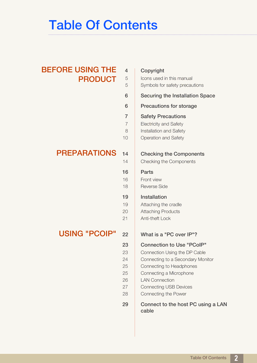 Samsung LF00FNXPFBZXXV, LF-NXN2N/EN, LF00FNXPFBZXEN, LF-NXN2N/XY, LF00FNXPFBZXCI manual Table Of Contents 