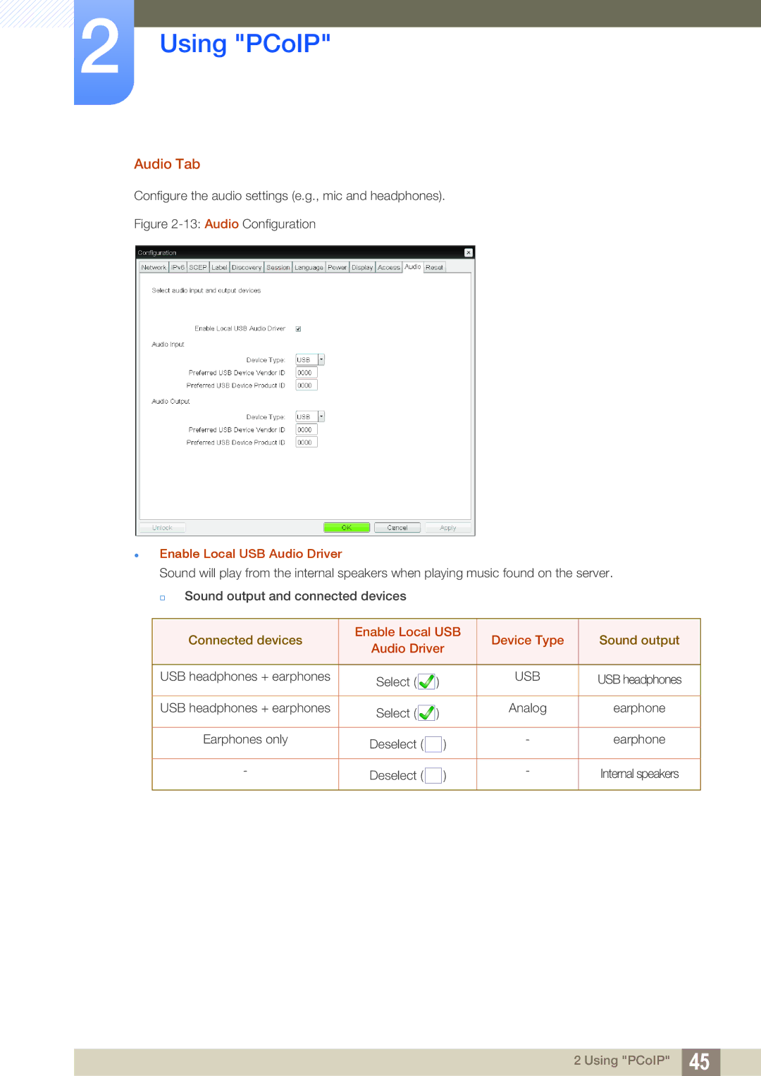 Samsung LF-NXN2N/EN, LF00FNXPFBZXEN, LF-NXN2N/XY Audio Tab,  Enable Local USB Audio Driver, Enable Local USB Device Type 