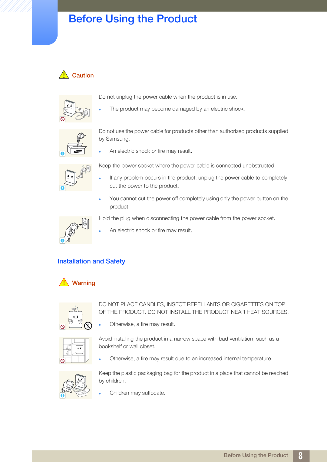 Samsung LF-NXN2N/XY, LF-NXN2N/EN, LF00FNXPFBZXEN, LF00FNXPFBZXXV manual Installation and Safety, Before Using the Product 