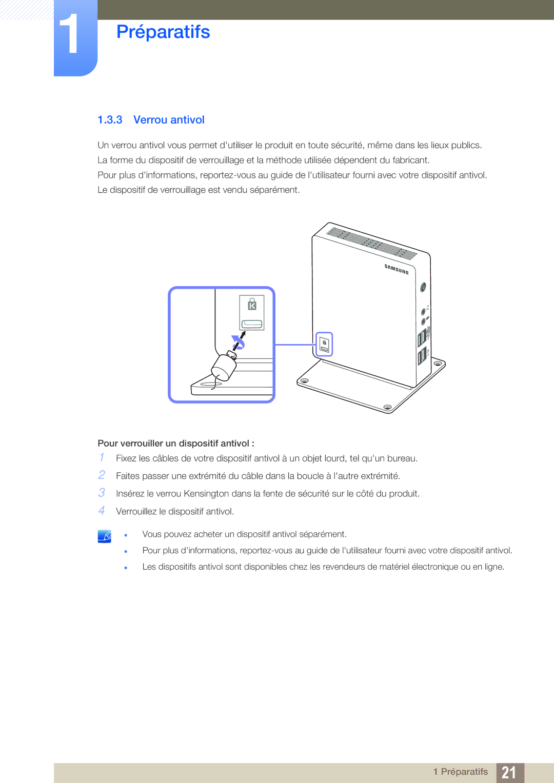 Samsung LF00FNXPFBZXEN, LF-NXN2N/EN manual Verrou antivol 