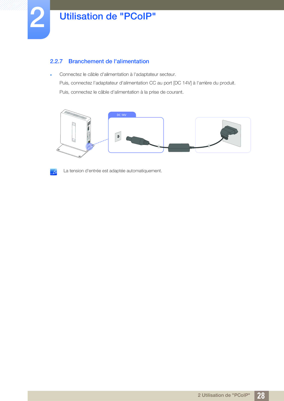 Samsung LF-NXN2N/EN, LF00FNXPFBZXEN manual Branchement de lalimentation 