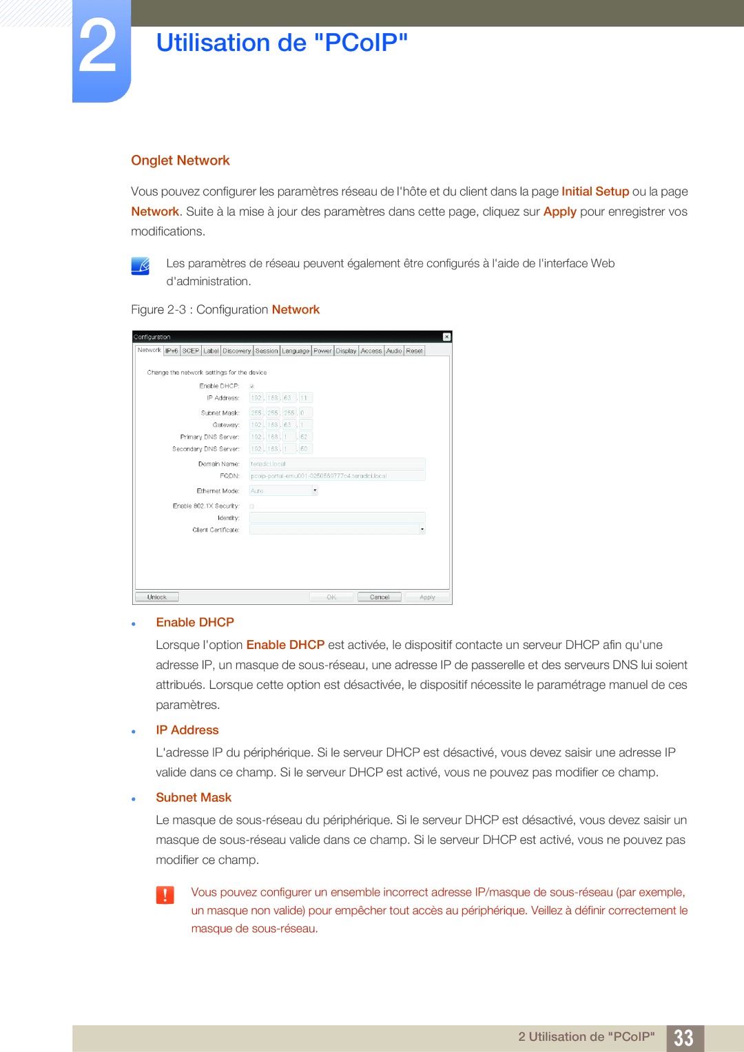 Samsung LF00FNXPFBZXEN, LF-NXN2N/EN manual Onglet Network, Enable Dhcp, IP Address 