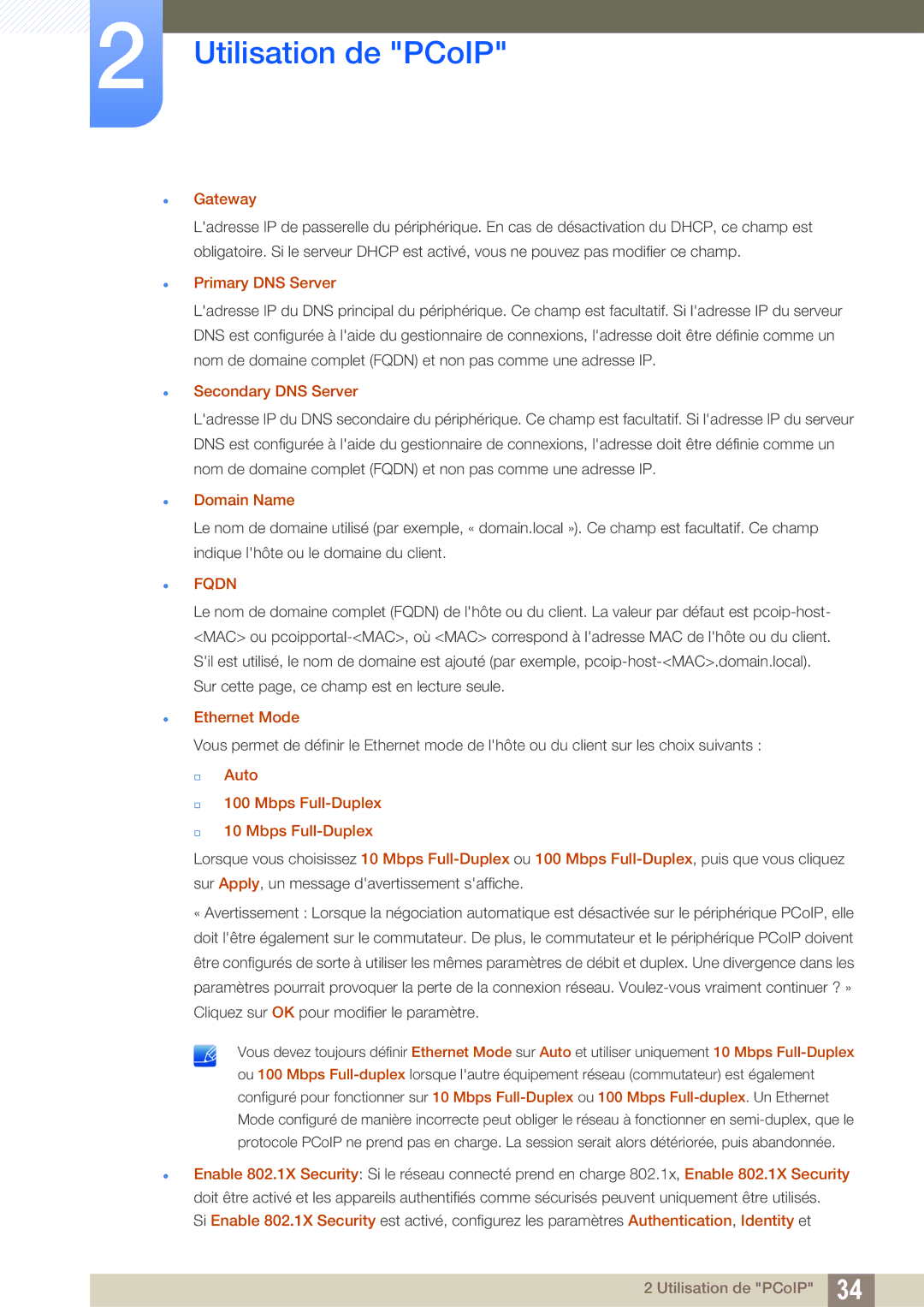 Samsung LF-NXN2N/EN manual  Gateway,  Primary DNS Server,  Secondary DNS Server,  Domain Name,  Ethernet Mode 