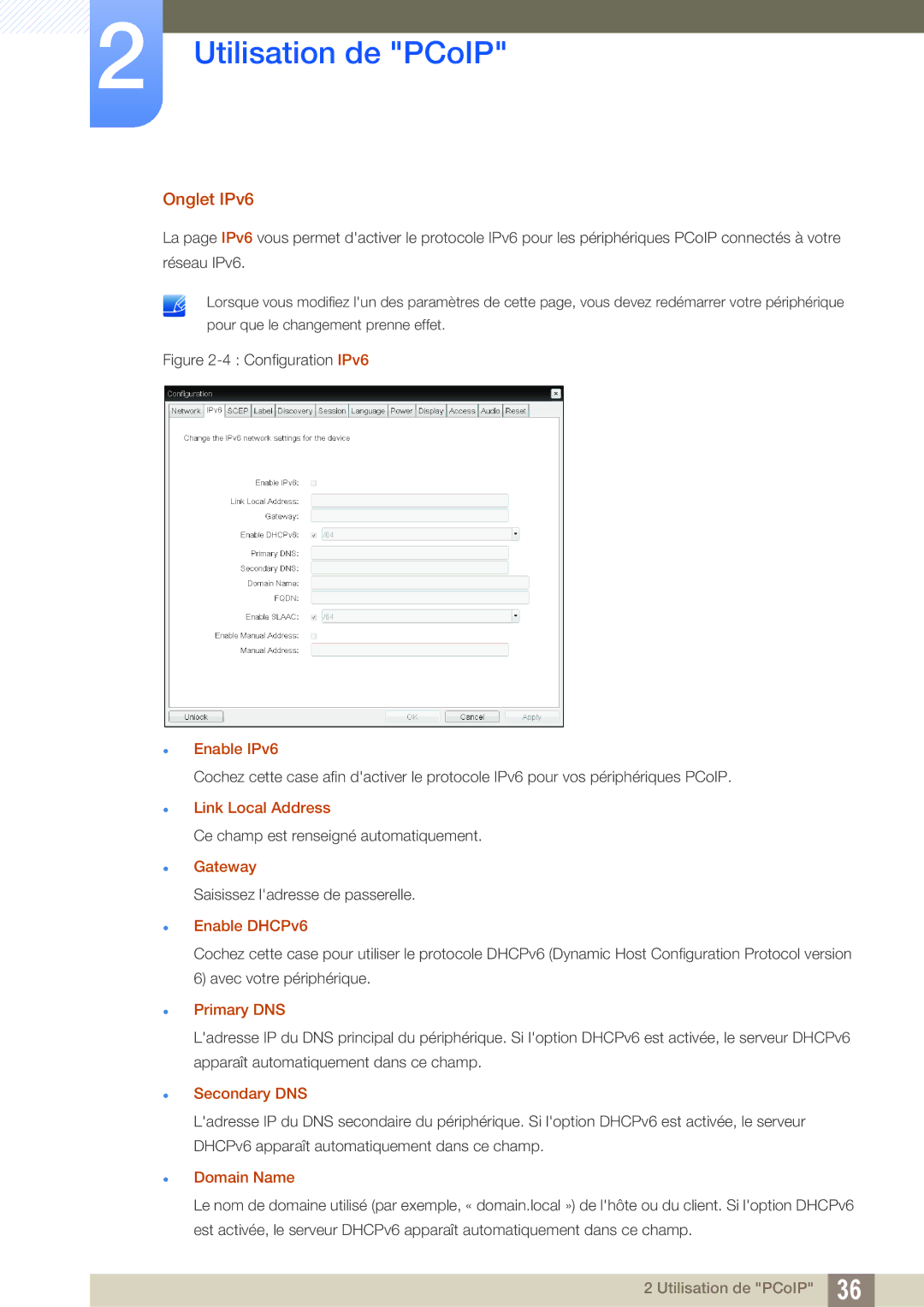 Samsung LF-NXN2N/EN, LF00FNXPFBZXEN manual Onglet IPv6 