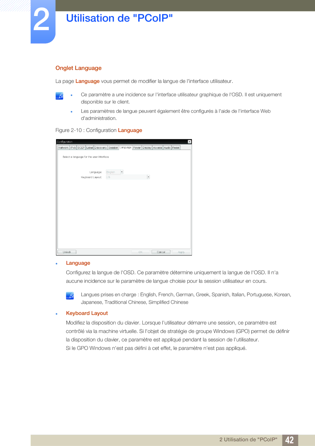 Samsung LF-NXN2N/EN, LF00FNXPFBZXEN manual Onglet Language, Keyboard Layout 