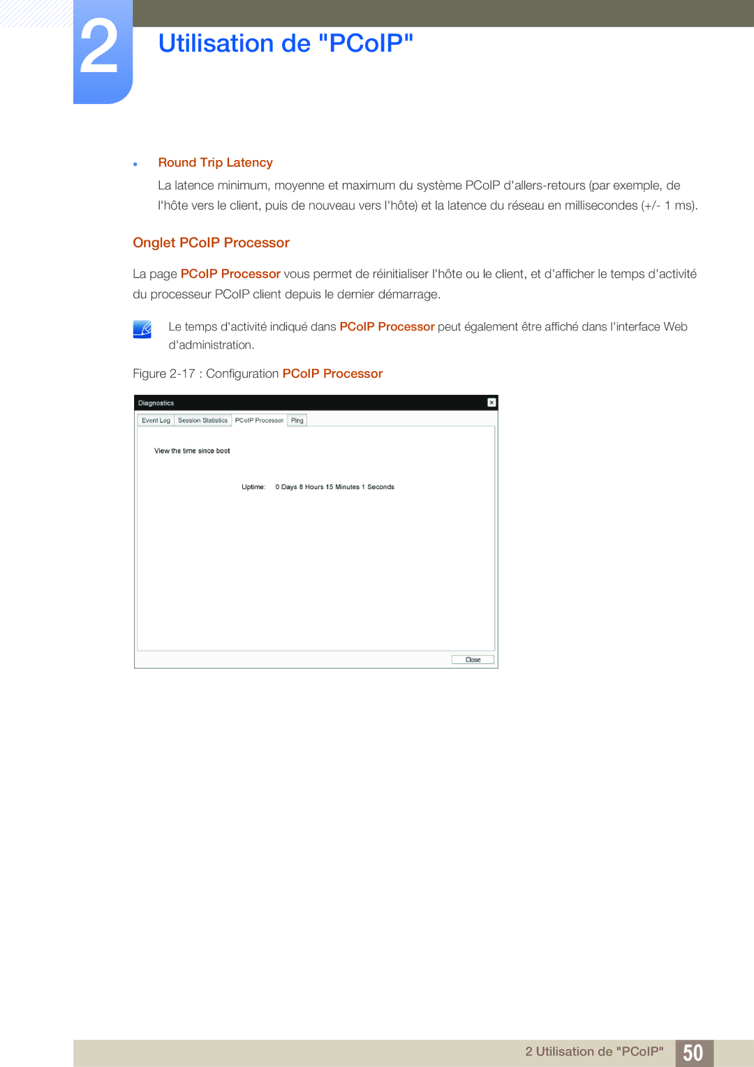 Samsung LF-NXN2N/EN, LF00FNXPFBZXEN manual Onglet PCoIP Processor,  Round Trip Latency 