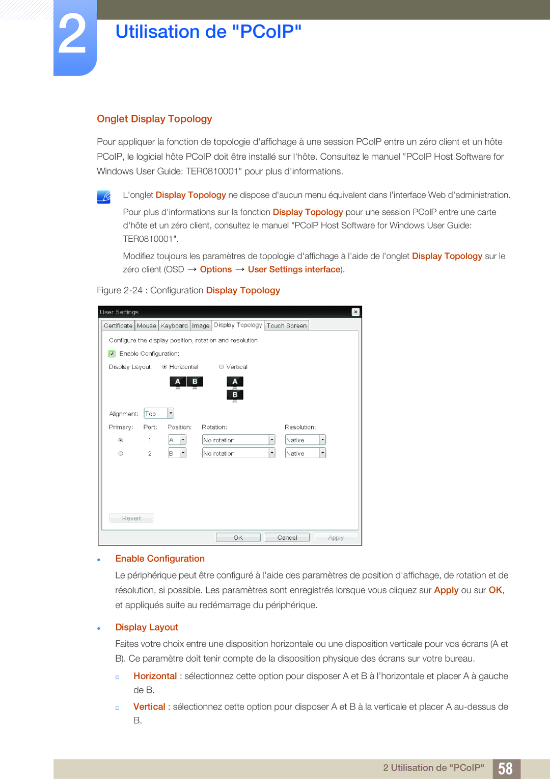 Samsung LF-NXN2N/EN, LF00FNXPFBZXEN manual Onglet Display Topology,  Enable Configuration,  Display Layout 