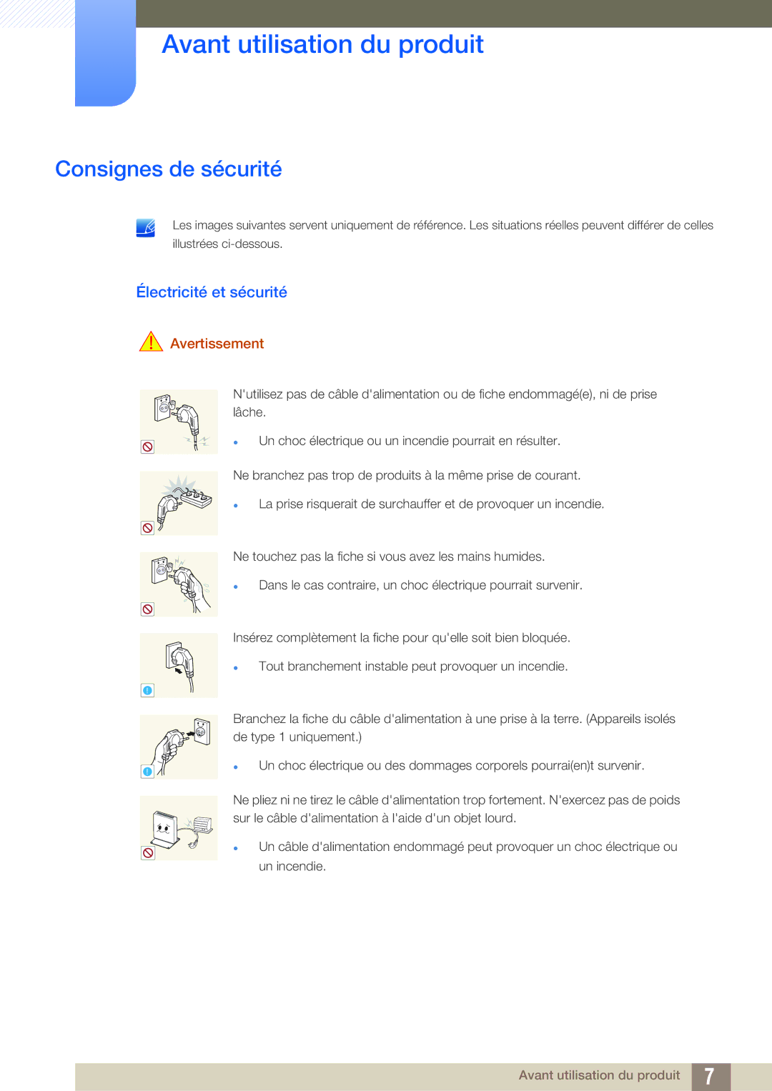 Samsung LF00FNXPFBZXEN, LF-NXN2N/EN manual Consignes de sécurité, Électricité et sécurité, Avertissement 