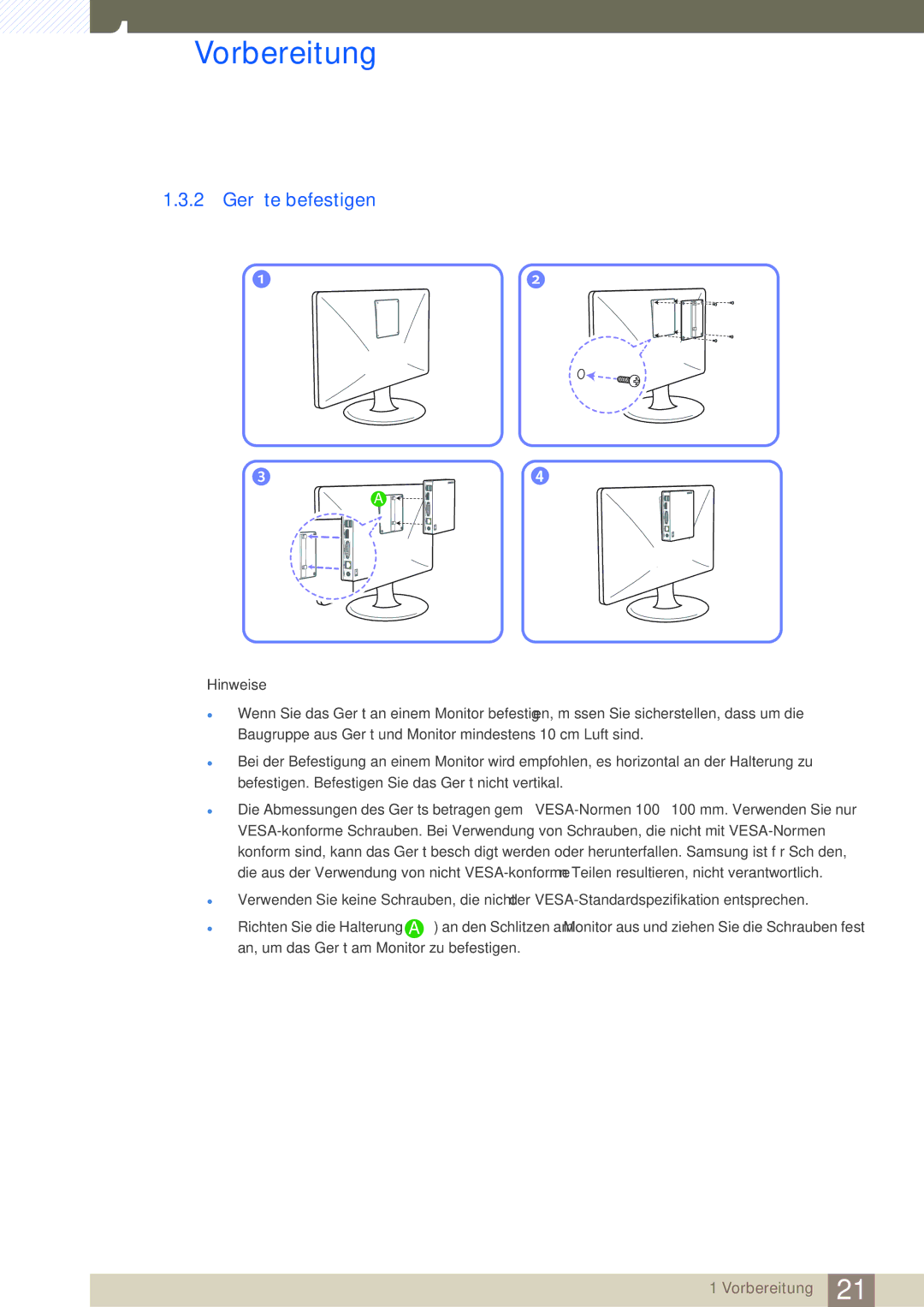 Samsung LF00FNXPFBZXEN, LF-NXN2N/EN manual 2 Geräte befestigen 