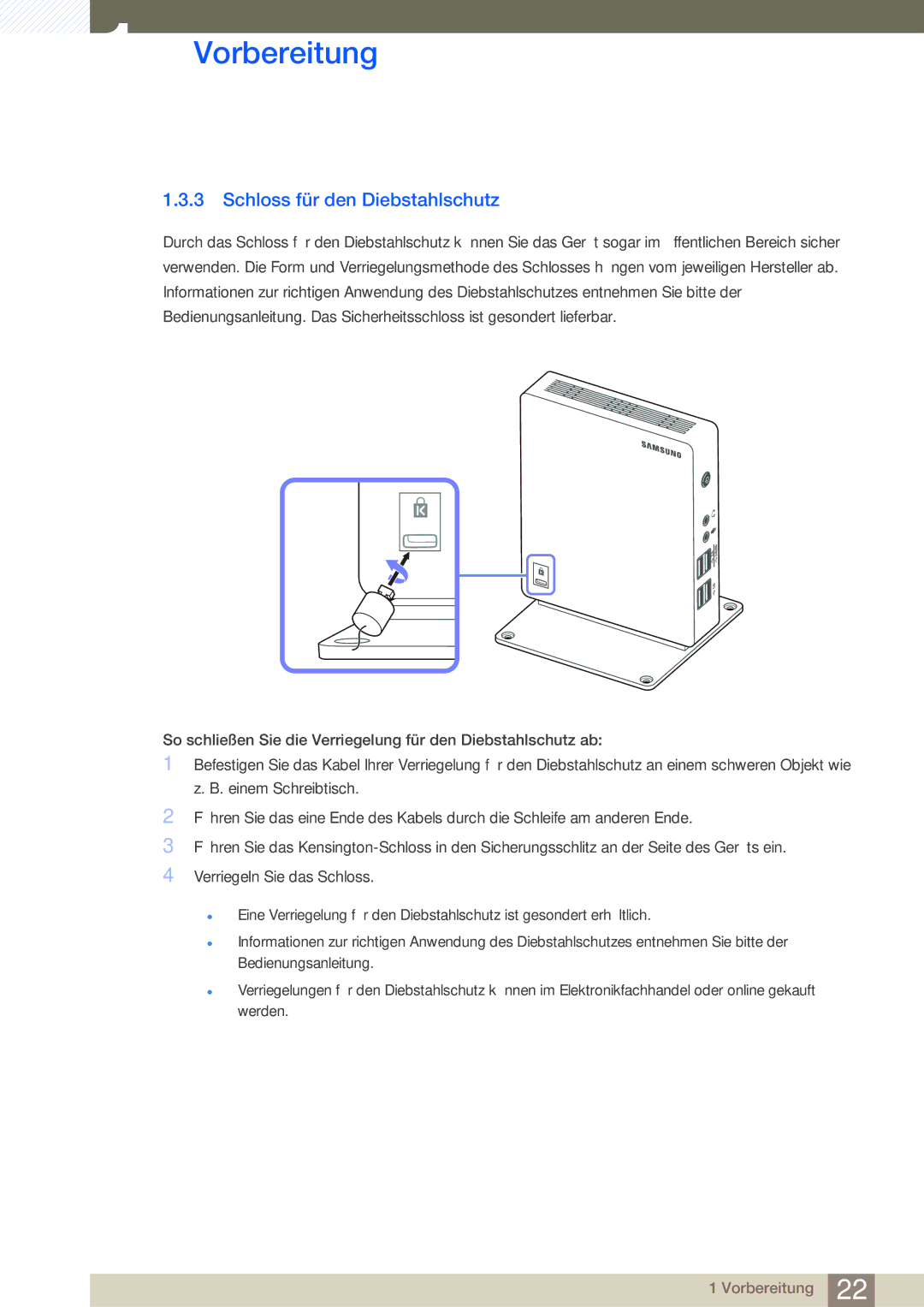 Samsung LF-NXN2N/EN, LF00FNXPFBZXEN manual Schloss für den Diebstahlschutz 