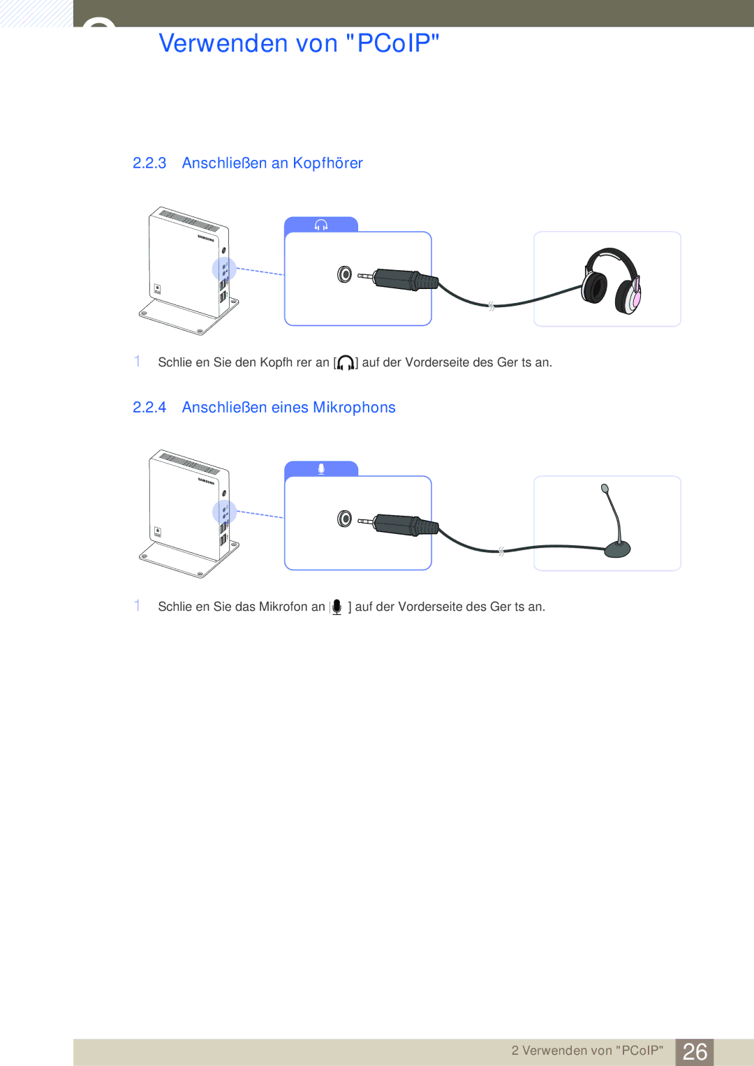 Samsung LF-NXN2N/EN, LF00FNXPFBZXEN manual Anschließen an Kopfhörer, Anschließen eines Mikrophons 