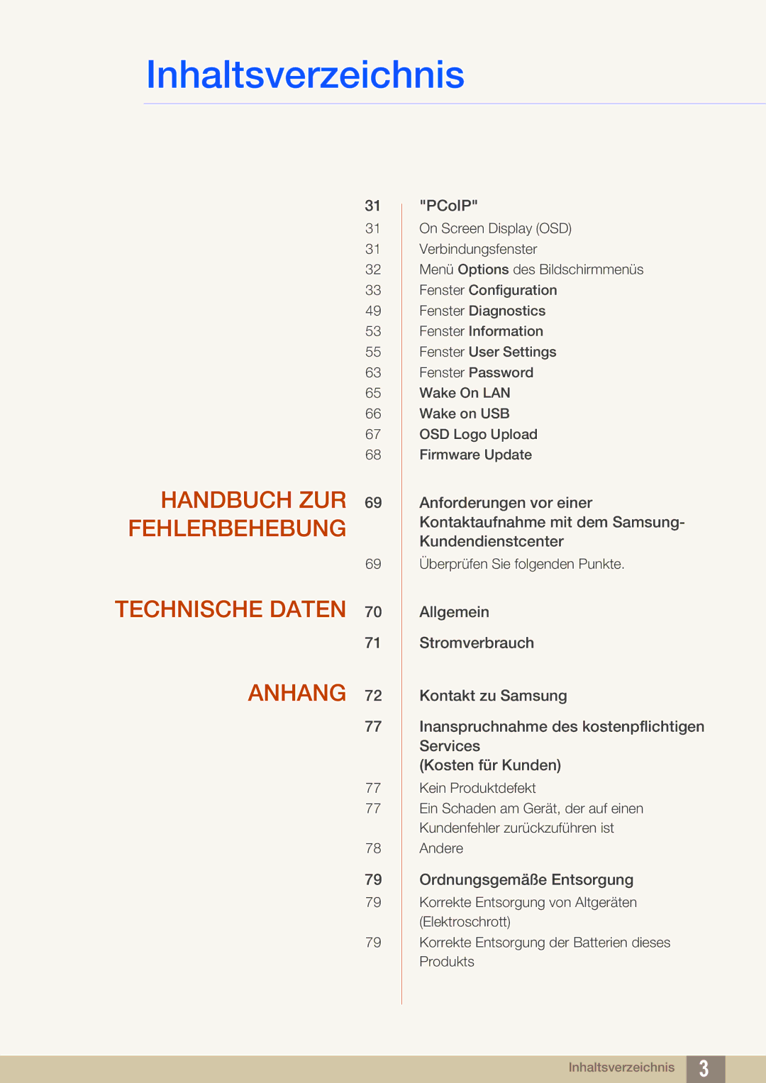 Samsung LF00FNXPFBZXEN, LF-NXN2N/EN manual Handbuch ZUR 69 Fehlerbehebung Technische Daten Anhang 