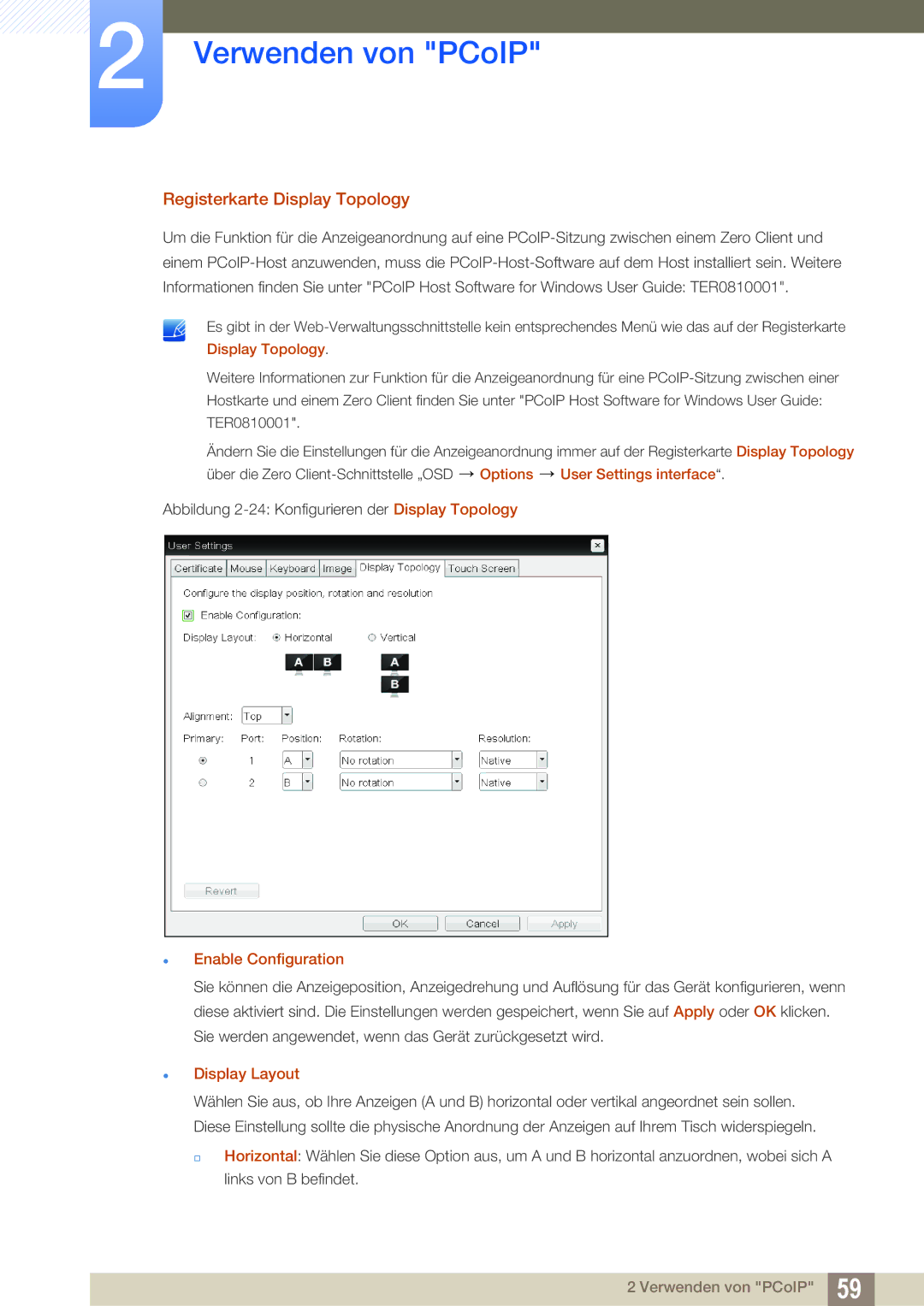 Samsung LF00FNXPFBZXEN, LF-NXN2N/EN manual Registerkarte Display Topology,  Enable Configuration,  Display Layout 