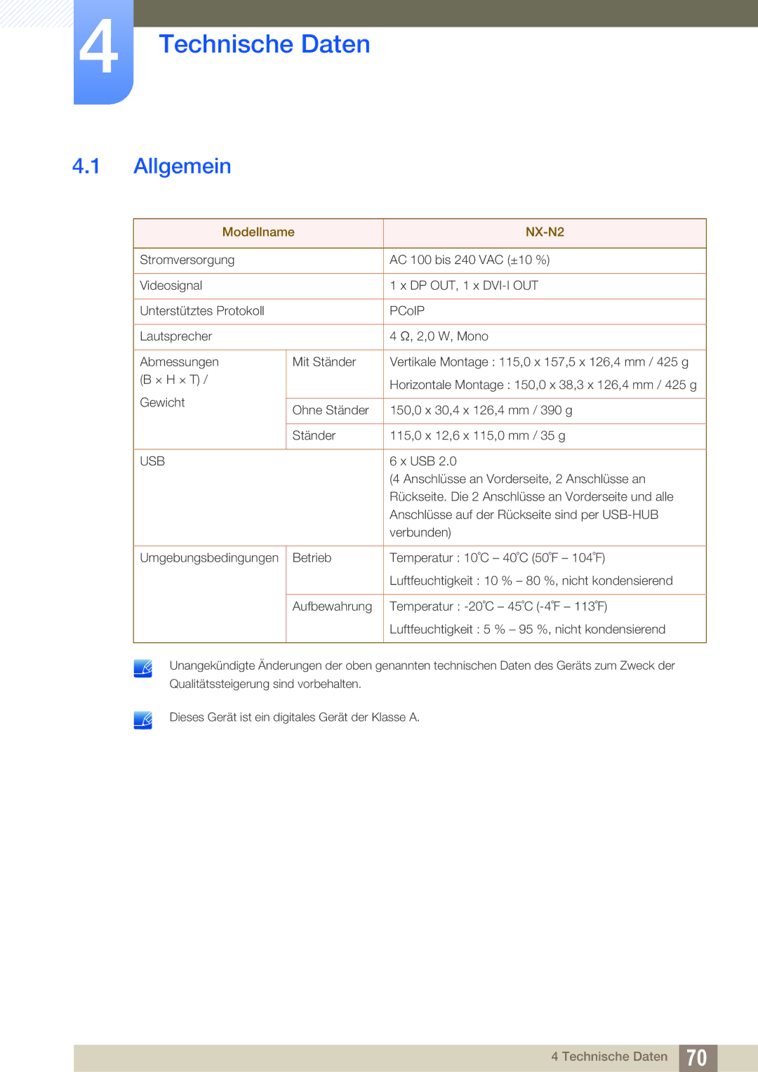 Samsung LF-NXN2N/EN, LF00FNXPFBZXEN manual Technische Daten, Allgemein 