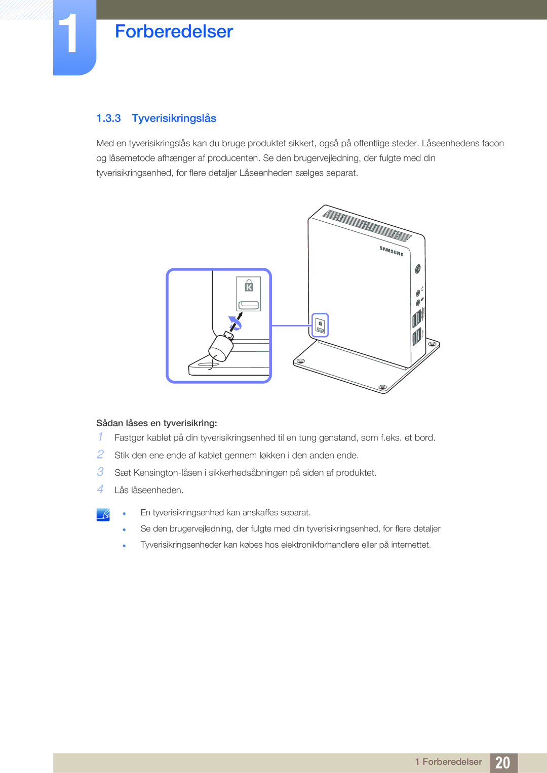 Samsung LF-NXN2N/EN, LF00FNXPFBZXEN manual Tyverisikringslås 