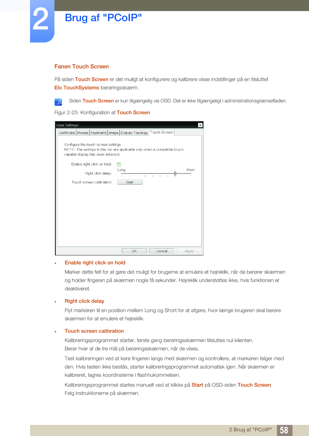 Samsung LF-NXN2N/EN Fanen Touch Screen,  Enable right click on hold,  Right click delay,  Touch screen calibration 