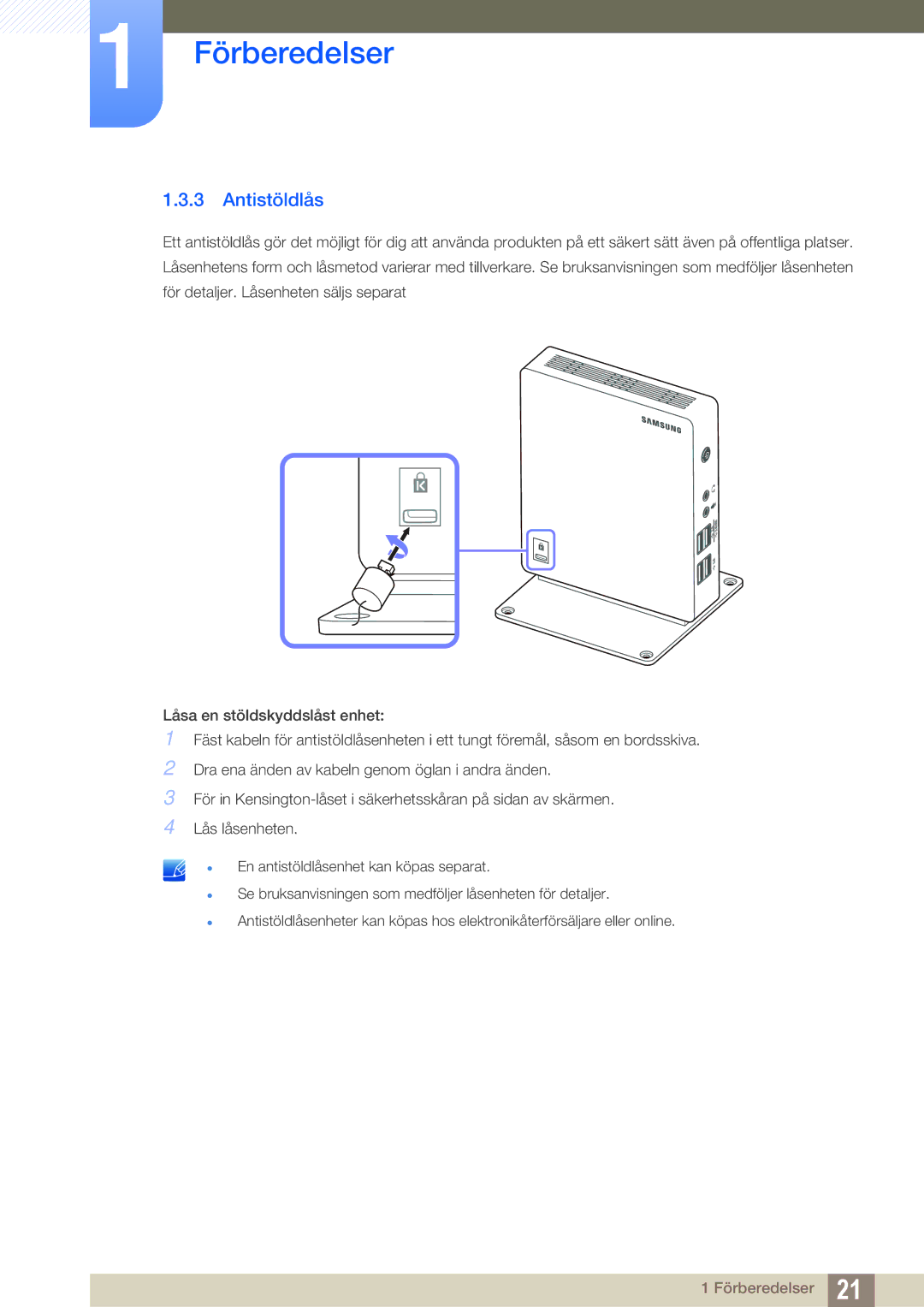 Samsung LF00FNXPFBZXEN, LF-NXN2N/EN manual Antistöldlås 