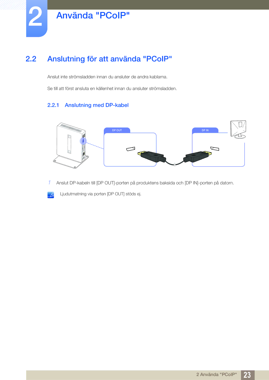 Samsung LF00FNXPFBZXEN, LF-NXN2N/EN manual Anslutning för att använda PCoIP, Anslutning med DP-kabel 