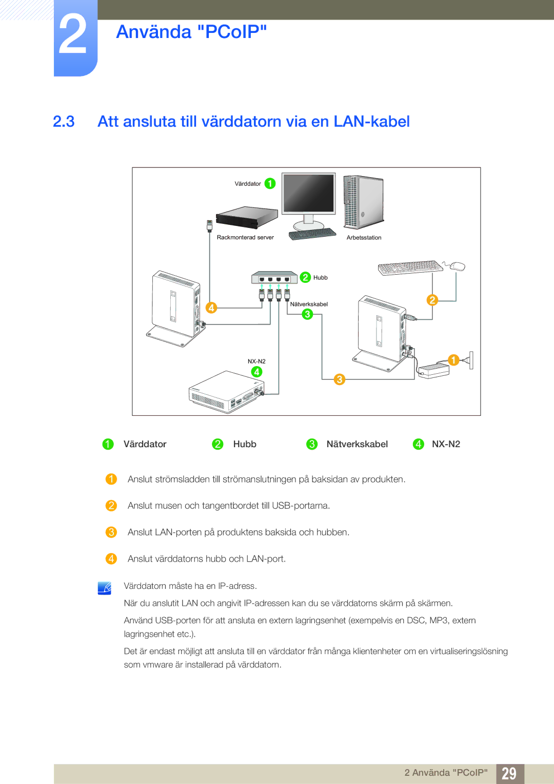 Samsung LF00FNXPFBZXEN, LF-NXN2N/EN manual Att ansluta till värddatorn via en LAN-kabel 