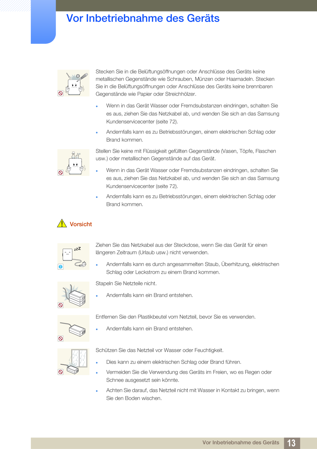 Samsung LF00FNXPFBZXEN, LF-NXN2N/EN manual Vor Inbetriebnahme des Geräts, Vorsicht 