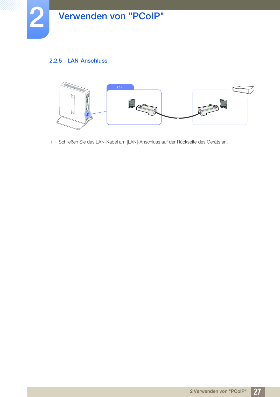 Samsung LF00FNXPFBZXEN, LF-NXN2N/EN manual LAN-Anschluss, Verwenden von PCoIP 