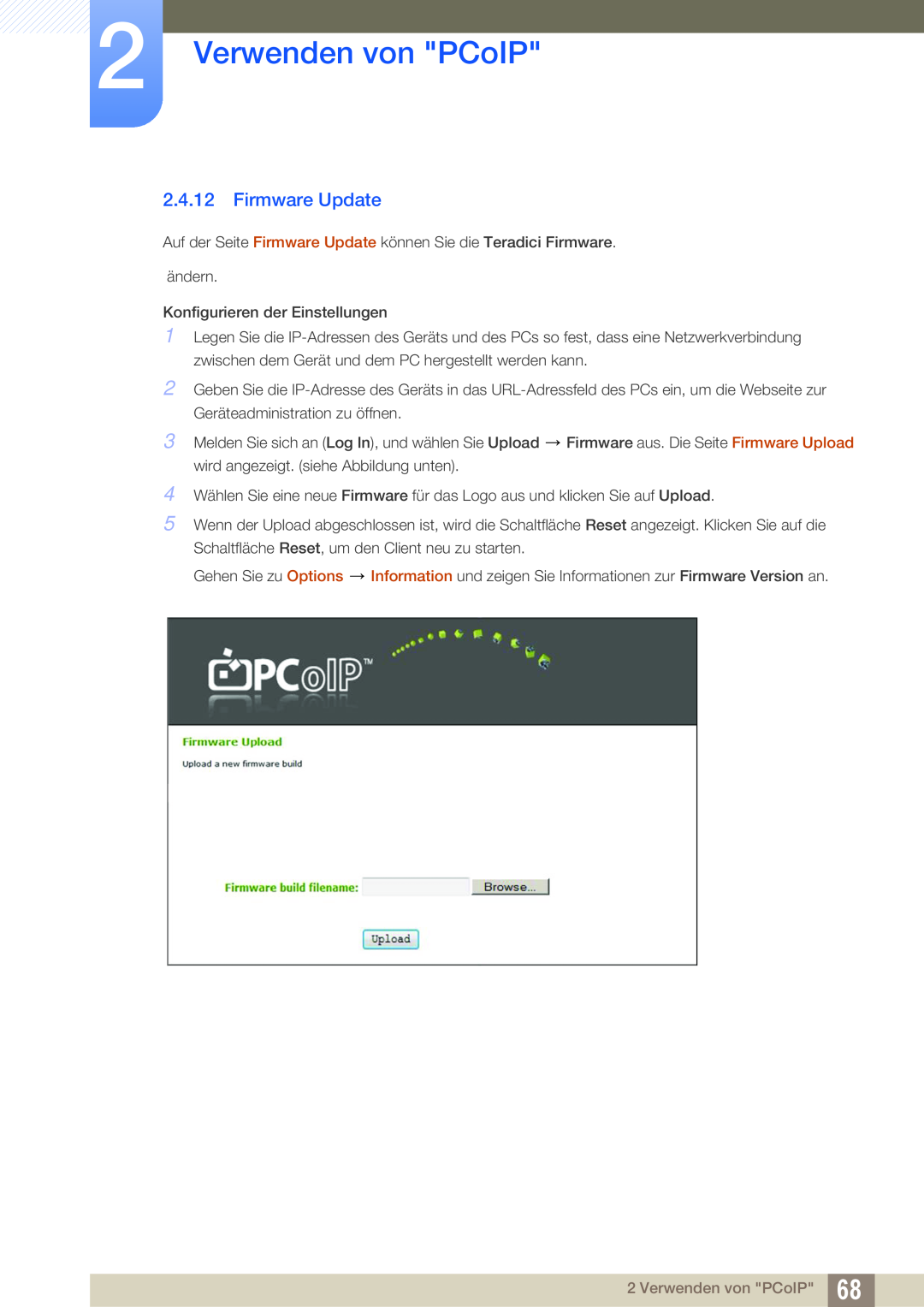 Samsung LF-NXN2N/EN, LF00FNXPFBZXEN manual Firmware Update, Verwenden von PCoIP 