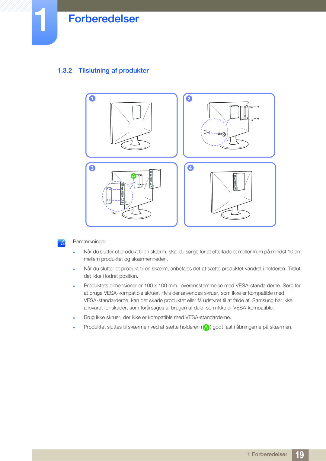 Samsung LF00FNXPFBZXEN, LF-NXN2N/EN manual Tilslutning af produkter, Forberedelser 