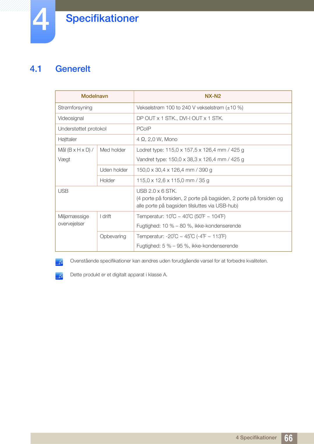 Samsung LF-NXN2N/EN, LF00FNXPFBZXEN manual Specifikationer, Generelt, Modelnavn, NX-N2 